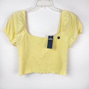NWT Hollister Shirt Women's XL Yellow Crop Top Puffed Puff Sleeves Extra Large